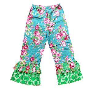 Gurlybird Cropped‎ Pants Girls Sz 10 Multi Colored Mixed Prints Ruffle Hem Pants